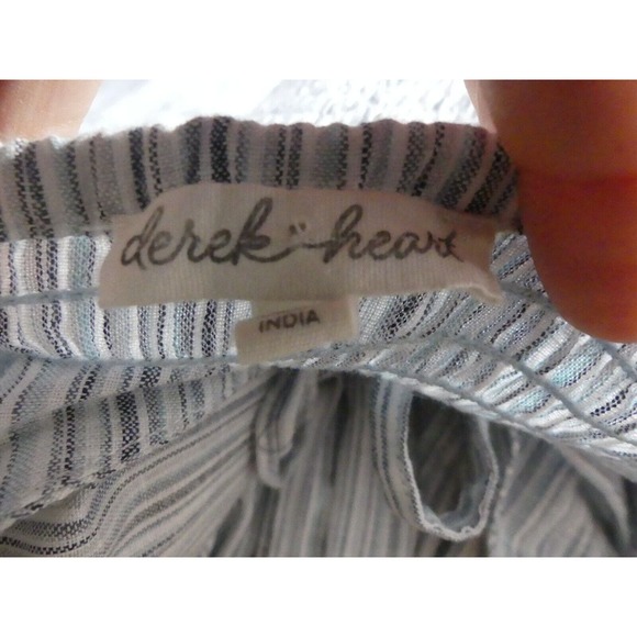 Derek Heart Medium Jumpsuit Cropped Short Sleeve Cotton Blend Blue Stripe - Picture 7 of 10